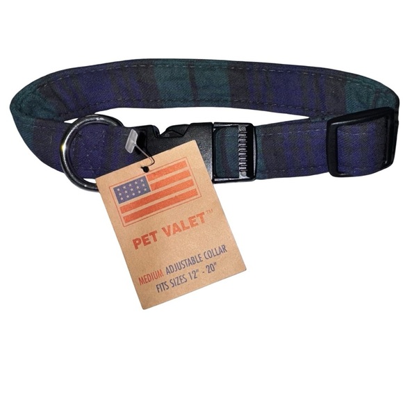 NWT Pet Valet Dog Collar Green Purple Black Plaid Size Medium 12”-20” - Picture 1 of 2
